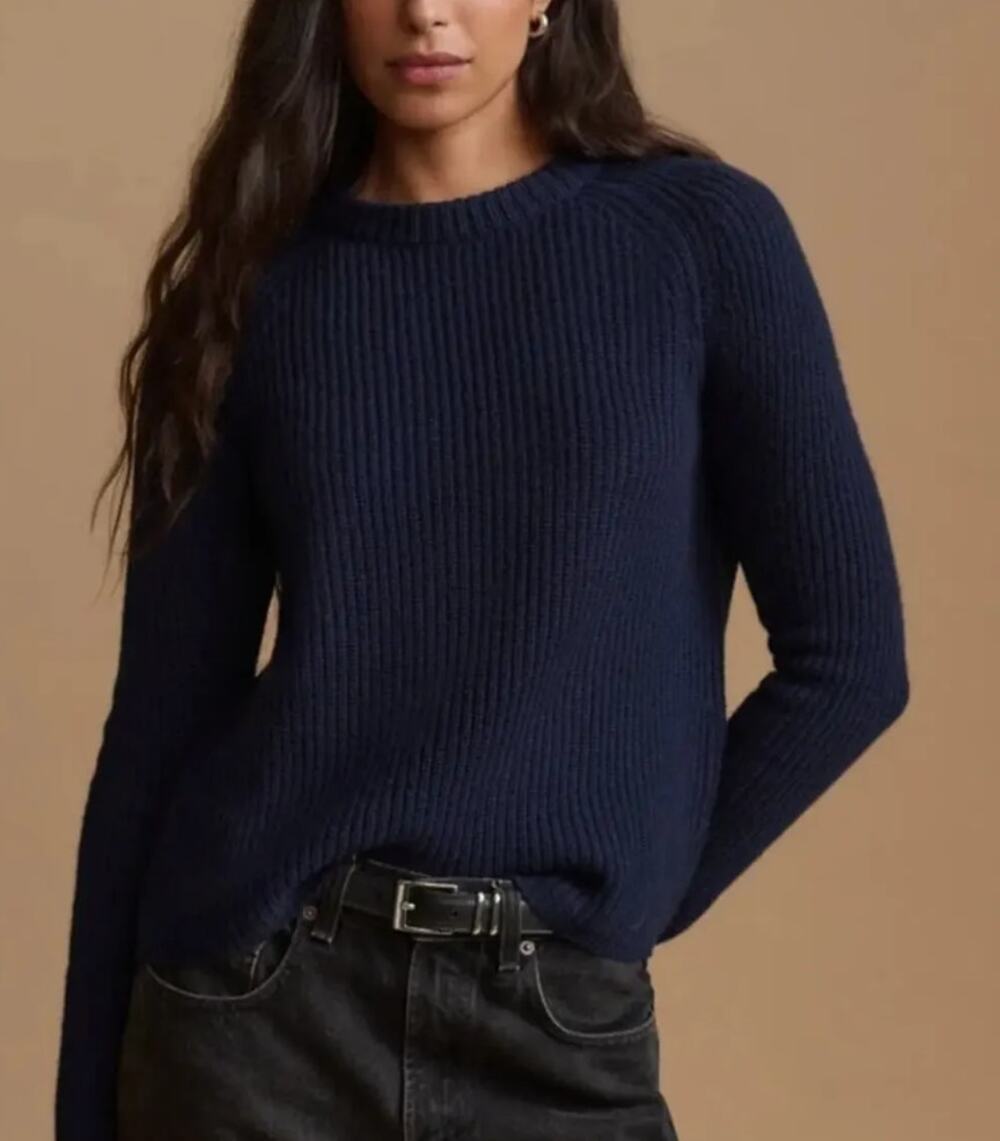 NWT! Jenni Kayne XS Classic 100% CASHMERE Fisherman Sweater $425 Navy Blue